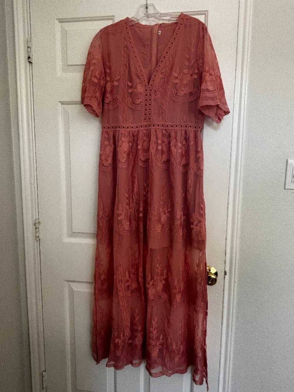NWOT Pink Lace Eyelet Boho Maxi Dress — Size XL